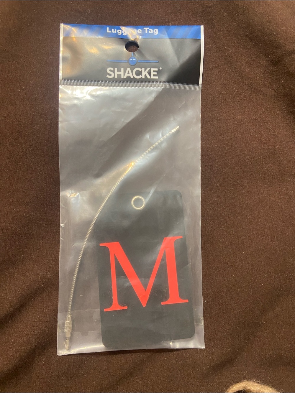 Black Luggage Tag with Red 'M'